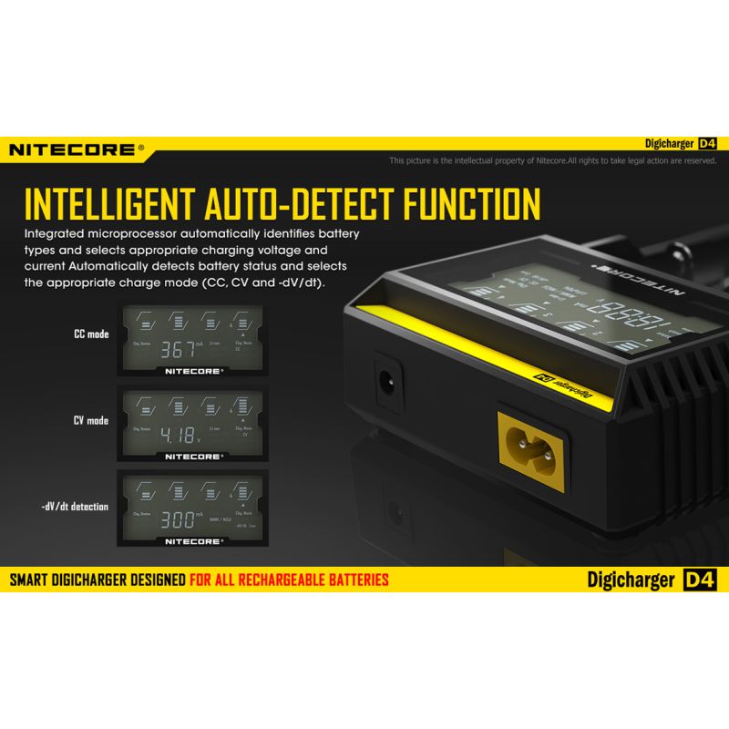 Nitecore D4 Digicharger LCD Display Bateria Nitecore Carregador Inteligente 2.0 Fit Li-ion 18650 14500 16340 26650