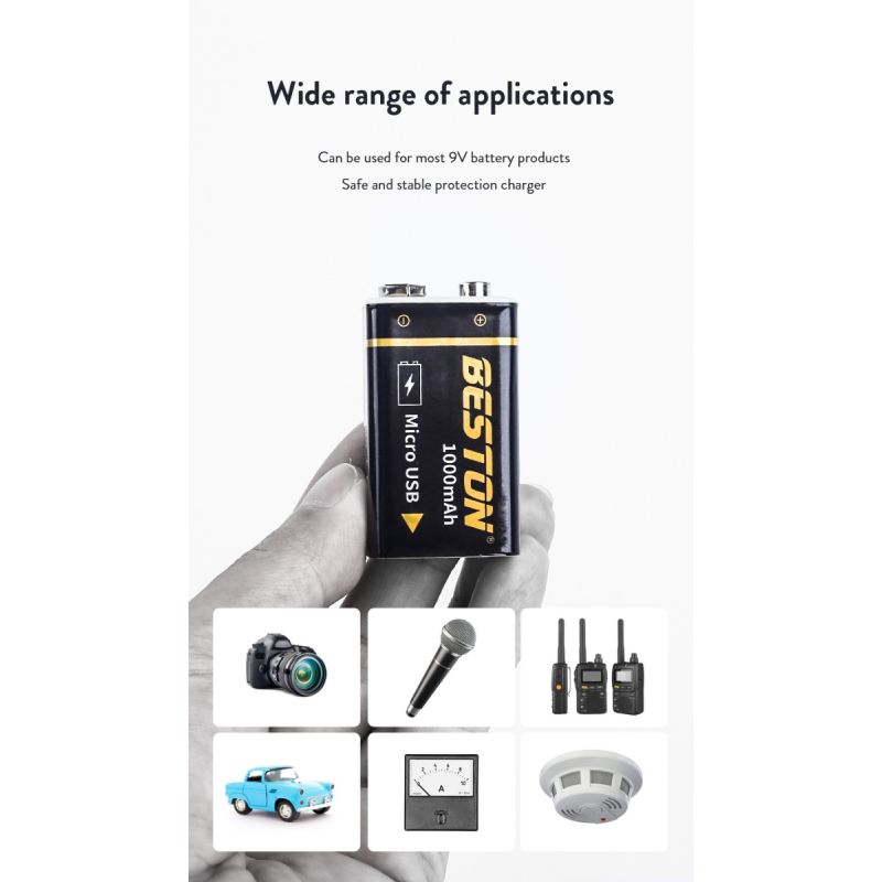 Beston 9V 1000mAh Micro USB Rechargeable Battery Eco-Friendly Power for RC Helicopter Microphone and Toys
