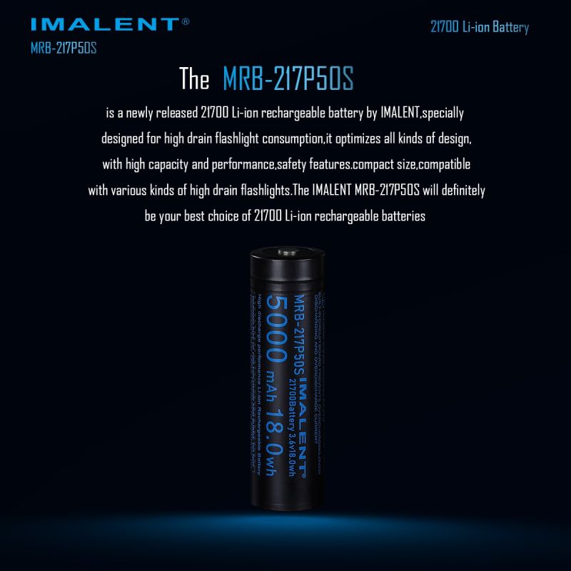 IMALENT MRB-217P50S 21700 5000MAH 3.6V rechargeable Battery  