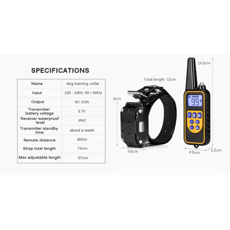800m Cão Elétrico Treinamento Colares Pet Controle Remoto Impermeável Recarregável com Display LCD para Todos Tamanho Bark-Stop Collars