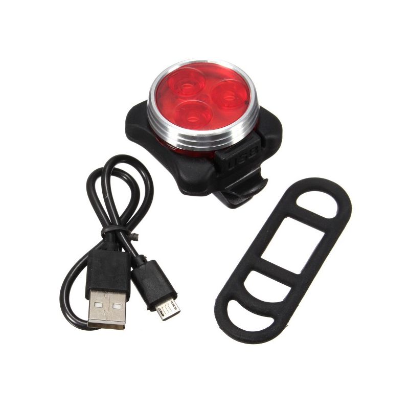 USB recarregável bicicleta luz HJ-030 3 LED 4 modos impermeável branco / vermelho bicicleta