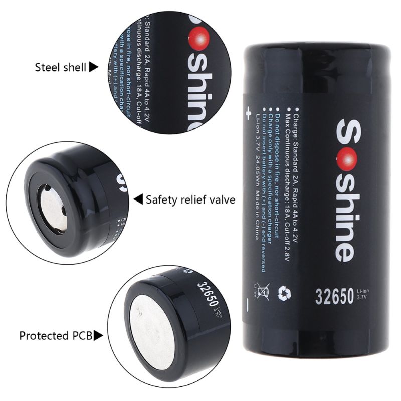 Soshine 6500mAh 3.7V 32650 bateria recarregável lítio lítio lítio