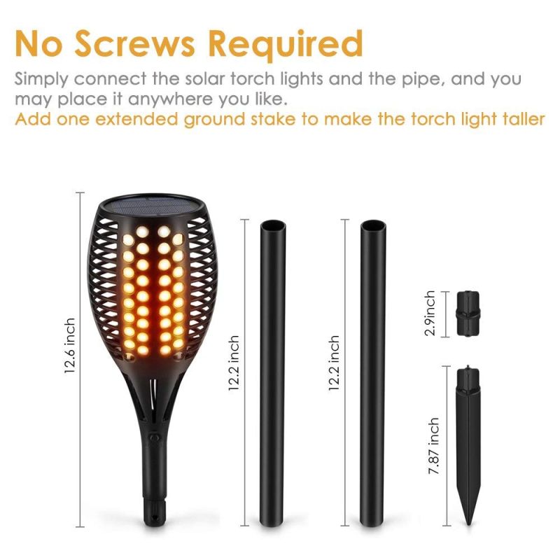 Luzes solares atualizadas, mosca impermeável Chamas Tochas Luzes Ao Ar Livre Holofotes Solar Decoração Da Paisagem Iluminação Crepúsculo para Dawn Auto On / Off Segurança Torch Light for Patio Driveway