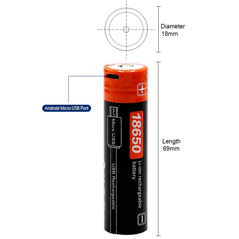18650 2600mAh 3.7V Micro USB Bateria de Li-ion recarregável