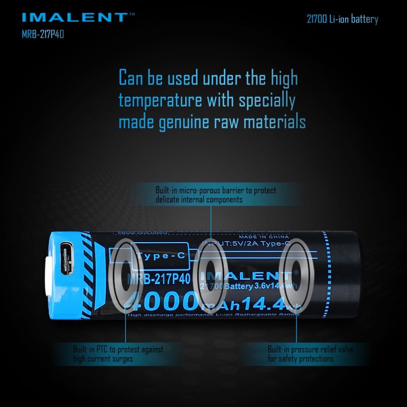 Imalent MRB-217P40 21700 4000mAH 3.6V Tipo-C Bateria recarregável