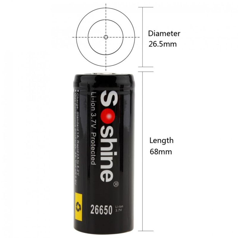 Soshine 26650 5500mAh 3.7V li-ion bateria recarregável -2 pacote