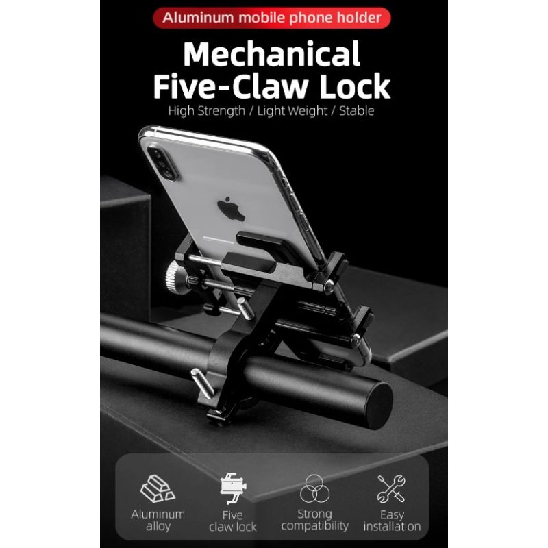 ROCKBROS Durable Motorcycle Phone Holder Versatile CNC Aluminum Alloy Bike Accessory with Five Claws Secure Fit