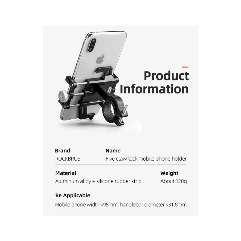 ROCKBROS Durable Motorcycle Phone Holder Versatile CNC Aluminum Alloy Bike Accessory with Five Claws Secure Fit