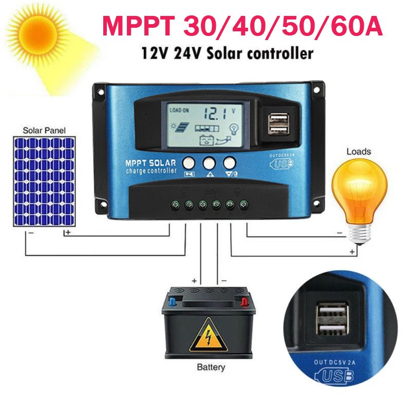 MPPT Solar Charge Controller 30/40/50/60/100A Controlador Solar Painel Solar Regulador de Bateria Dual USB 5V Display LCD