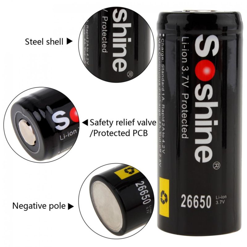 Soshine 26650 5500mAh 3.7V li-ion bateria recarregável -2 pacote