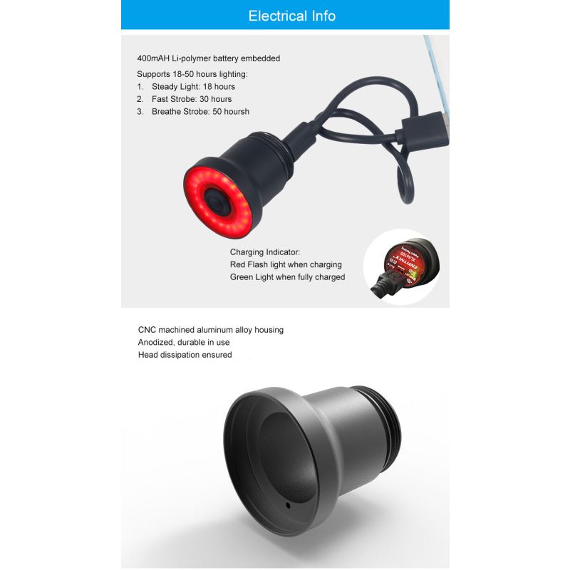 XLite100 Intelligent Bike Tail Light USB Bicicleta Inteligente Freio Luz traseira Luz de Segurança Visual Aviso Lanterna