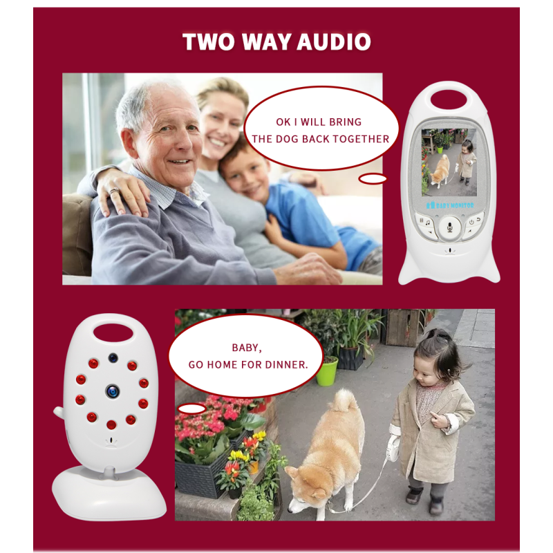 VB601 2.4G Wireless Video Monitor de bebê 2.0 polegadas Câmera de segurança de cor 2 vias Talk NightVision IR LED Monitoramento de temperatura com 8 canção de ninar