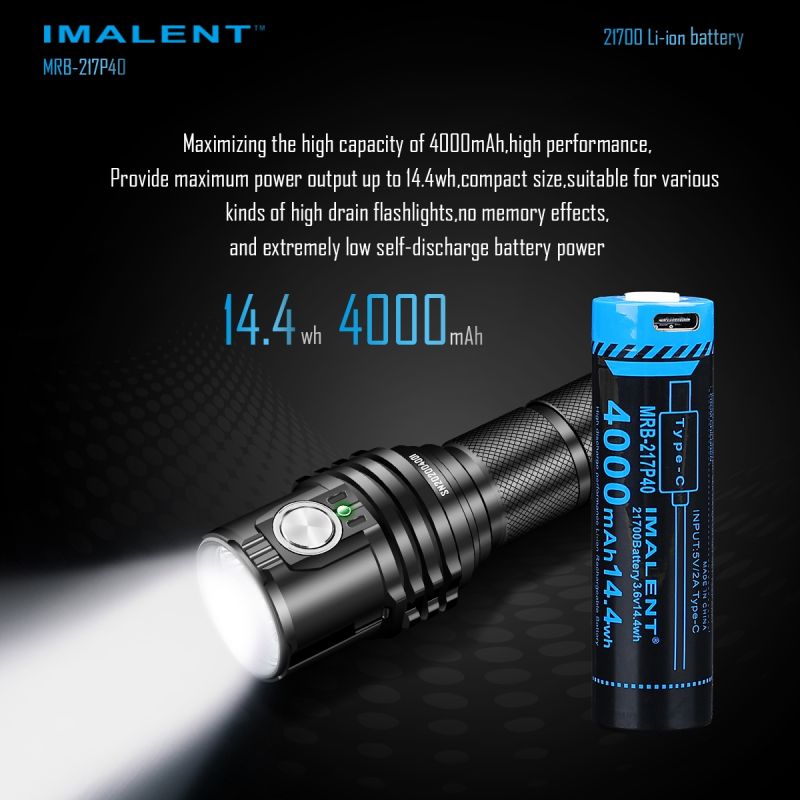 Imalent MRB-217P40 21700 4000mAH 3.6V Tipo-C Bateria recarregável