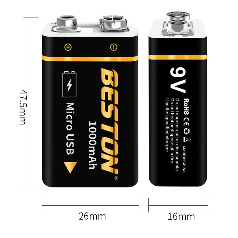 Beston 9V 1000mAh Micro USB Rechargeable Battery Eco-Friendly Power for RC Helicopter Microphone and Toys