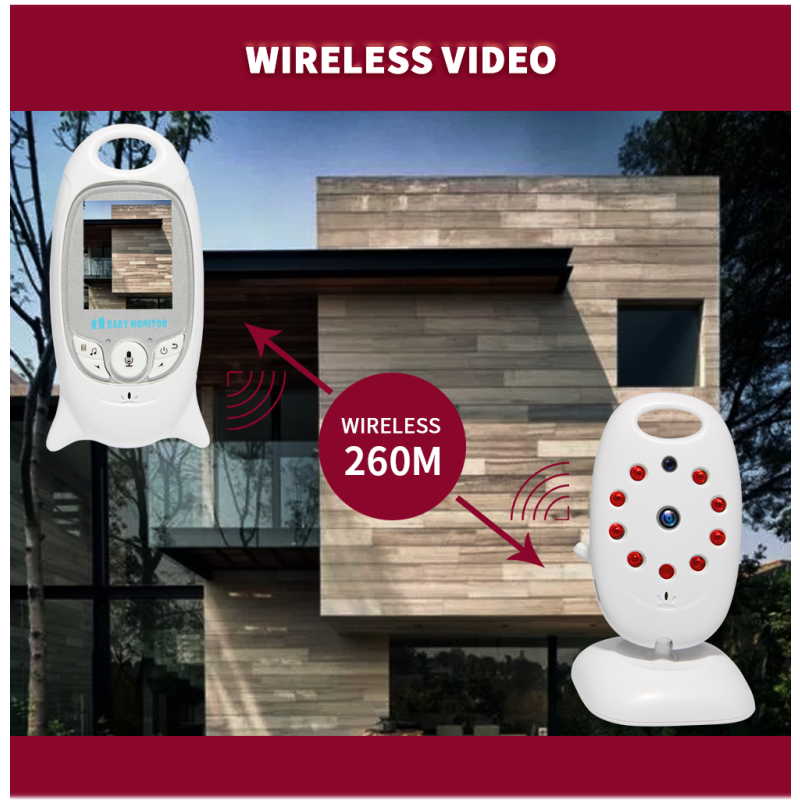 VB601 2.4G Wireless Video Monitor de bebê 2.0 polegadas Câmera de segurança de cor 2 vias Talk NightVision IR LED Monitoramento de temperatura com 8 canção de ninar