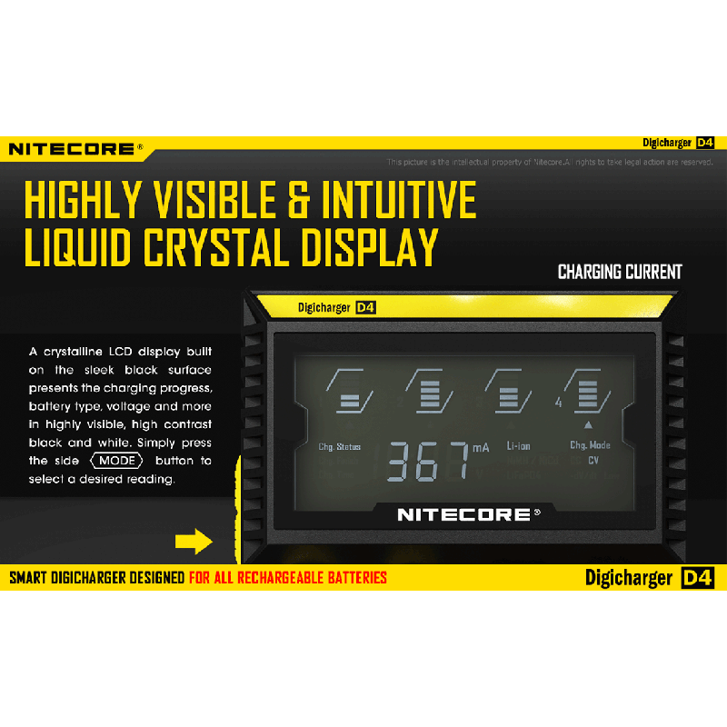 Nitecore D4 Digicharger LCD Display Bateria Nitecore Carregador Inteligente 2.0 Fit Li-ion 18650 14500 16340 26650