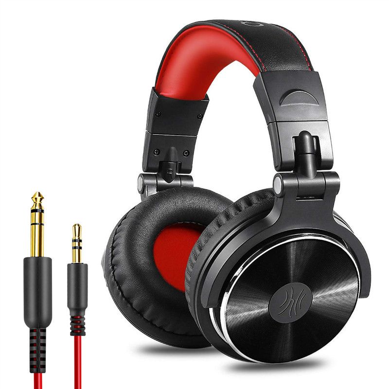 Oneodio Pro-10 Fones de ouvido profissional Studio Pro DJ com fio com microfone sobre a orelha monitor de alta fidelidade fone de ouvido fone de ouvido para telefone PC-vermelho &preto