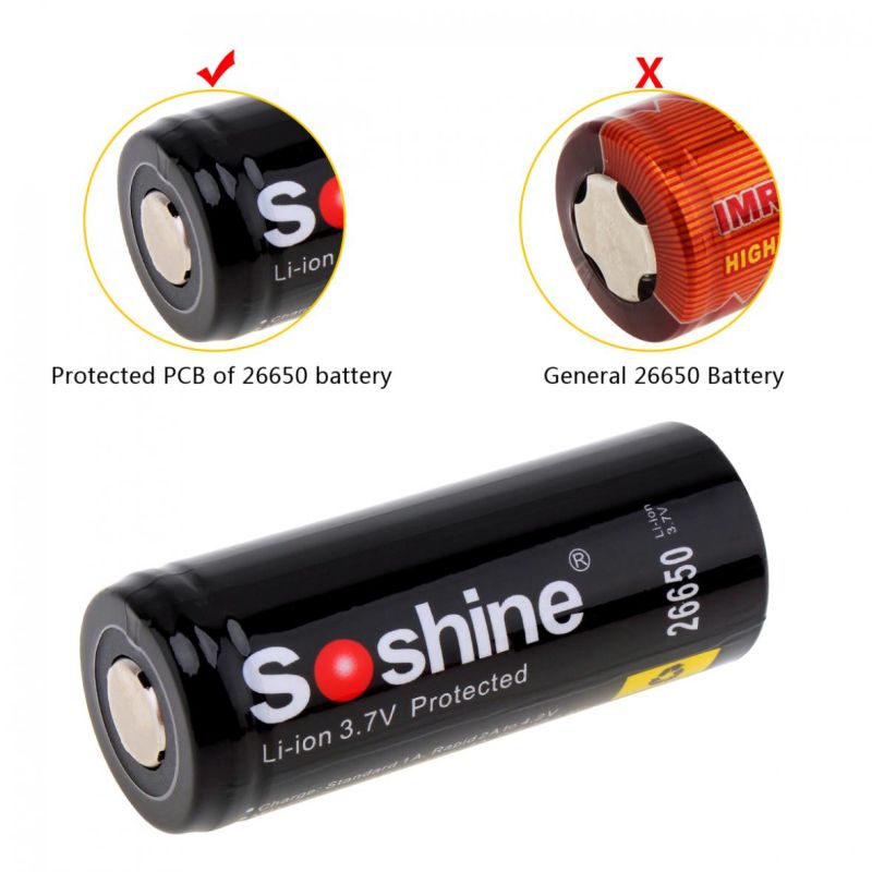 Soshine 26650 5500mAh 3.7V li-ion bateria recarregável -2 pacote