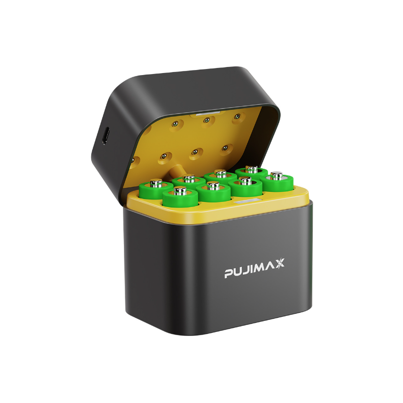 8-Slot Charger Smart Flip Top Compartment with Type-C Port for Efficient Charging of AA Lithium Batteries
