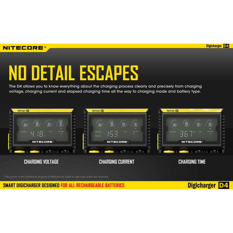 Nitecore D4 Digicharger LCD Display Bateria Nitecore Carregador Inteligente 2.0 Fit Li-ion 18650 14500 16340 26650