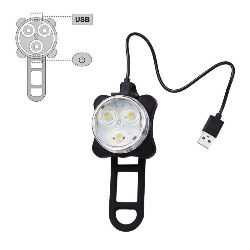 USB recarregável bicicleta luz HJ-030 3 LED 4 modos impermeável branco / vermelho bicicleta