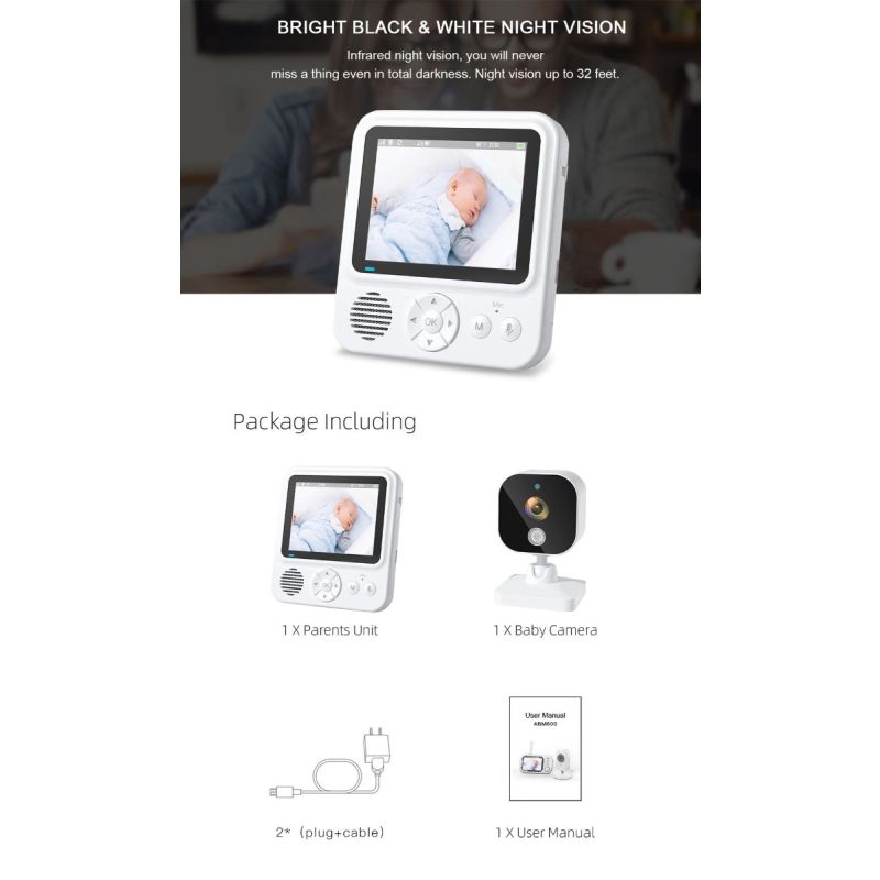 Experience Peace of Mind with AMB900 2.8 Inch Video Baby Monitor 720P HD Night Vision and Two Way Intercom