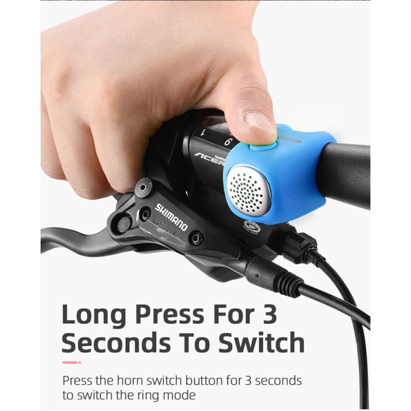 Campainha de ciclismo elétrica ROCKBROS 90 dB buzina à prova de chuva MTB guiador de bicicleta sílica gel shell anel campainha de bicicleta acessórios de bicicleta