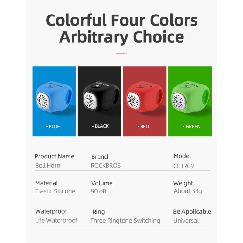 Campainha de ciclismo elétrica ROCKBROS 90 dB buzina à prova de chuva MTB guiador de bicicleta sílica gel shell anel campainha de bicicleta acessórios de bicicleta