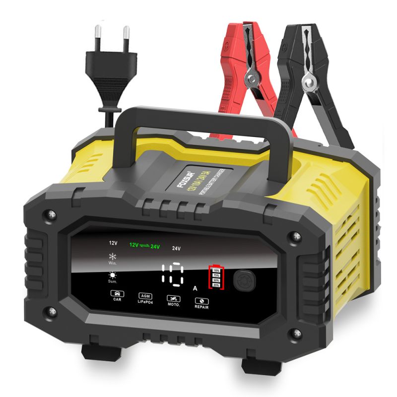 FOXSUR Portable Car Battery Charger 12V 24V Versatile Charger for AGM LiFePO4 Lead Acid Motorcycle Truck