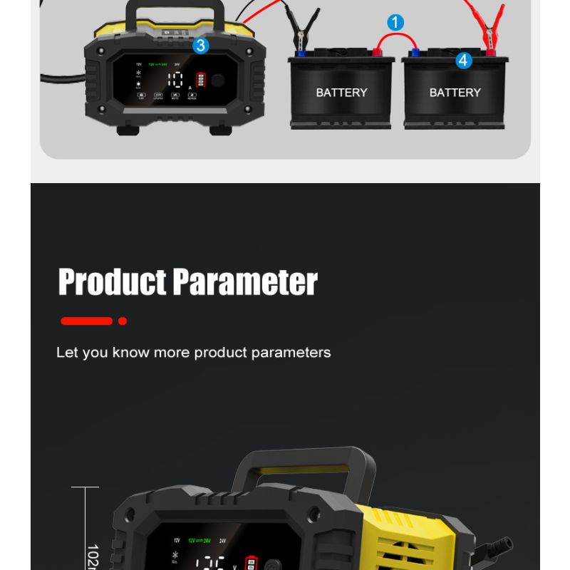 FOXSUR Portable Car Battery Charger 12V 24V Versatile Charger for AGM LiFePO4 Lead Acid Motorcycle Truck