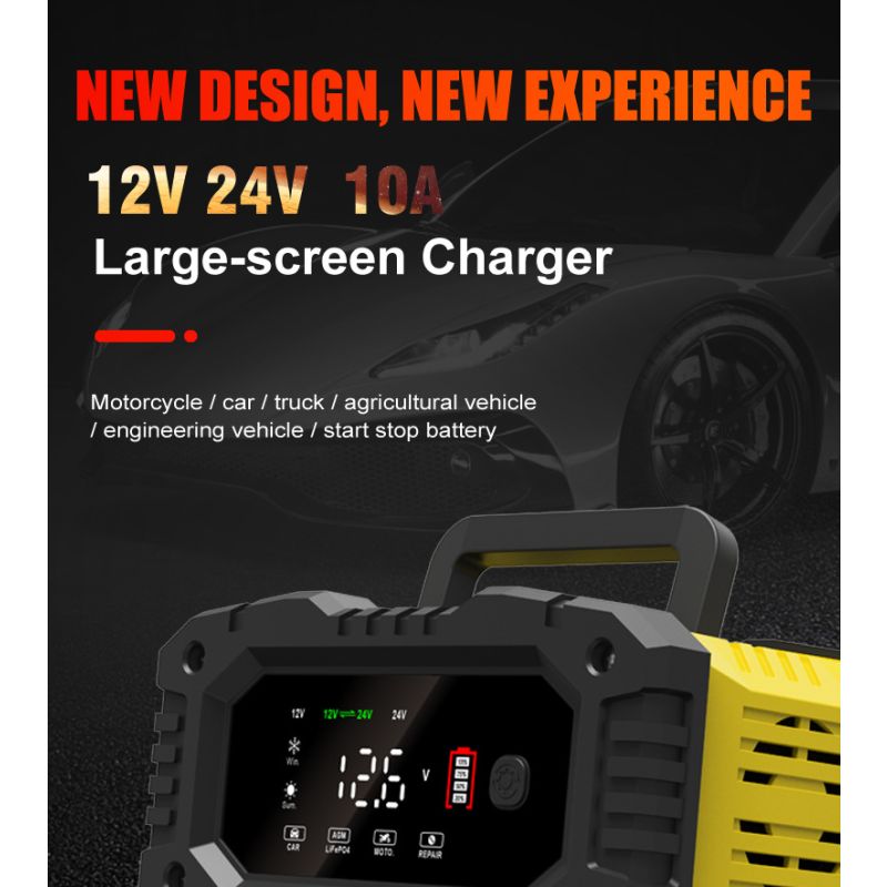 FOXSUR Portable Car Battery Charger 12V 24V Versatile Charger for AGM LiFePO4 Lead Acid Motorcycle Truck