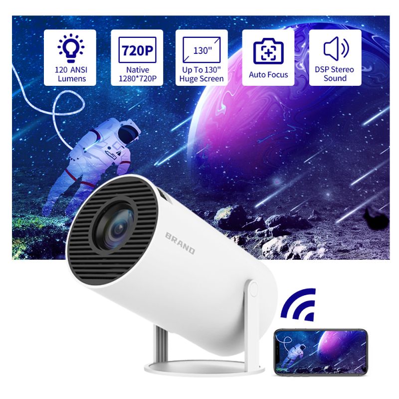 HY300 Android Projector Smart Portable 1280x720P Full HD WiFi 6 Home Theater Versatile Movie Night