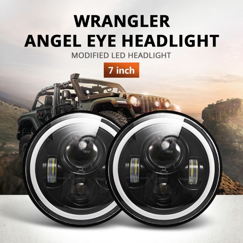 1 par CO LIGHT 7 polegadas LED farol H4 DRL redondo 7'' faróis com amarelo e branco Angel Eye para Jeep Wrangler Lada Niva 4x4 60W