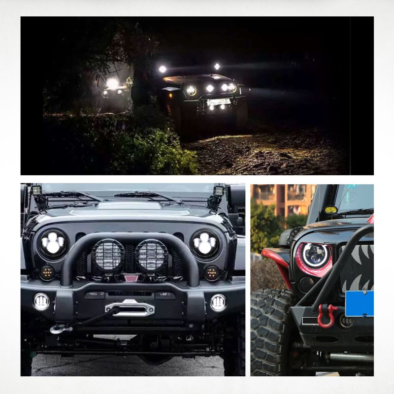 1 par CO LIGHT 7 polegadas LED farol H4 DRL redondo 7'' faróis com amarelo e branco Angel Eye para Jeep Wrangler Lada Niva 4x4 60W