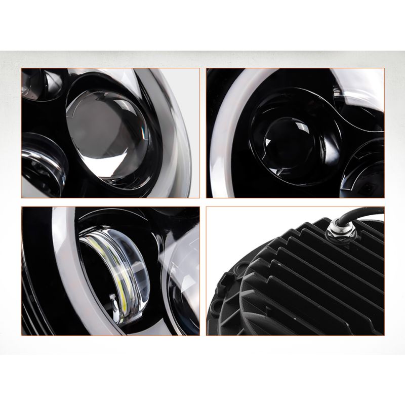 1 par CO LIGHT 7 polegadas LED farol H4 DRL redondo 7'' faróis com amarelo e branco Angel Eye para Jeep Wrangler Lada Niva 4x4 60W