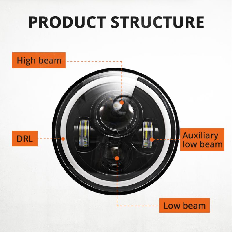 1 par CO LIGHT 7 polegadas LED farol H4 DRL redondo 7'' faróis com amarelo e branco Angel Eye para Jeep Wrangler Lada Niva 4x4 60W