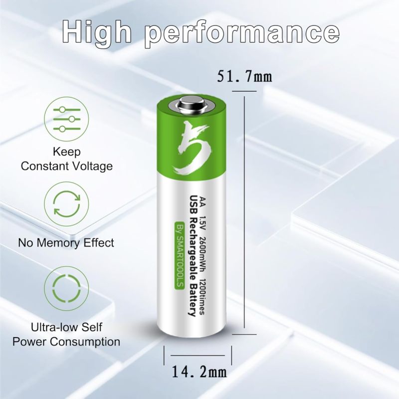 4pcs AA Battery AA Batteries, USB/Type-C AA Rechargeable Battery