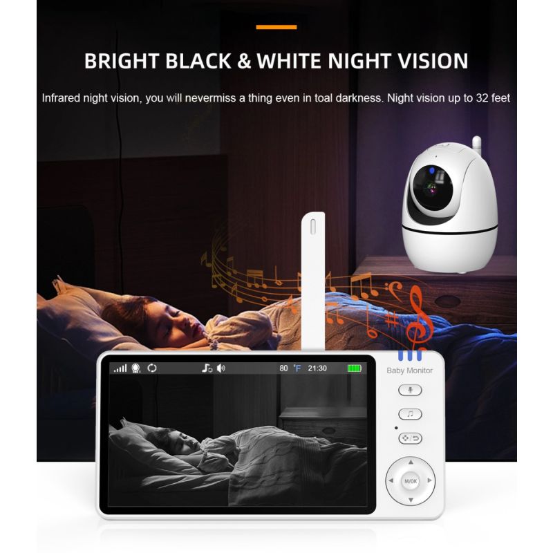 ABM501 Video Baby Monitor 2.4G Wireless 5.0 Inches LCD Night Vision Two Way Audio for Family Safety
