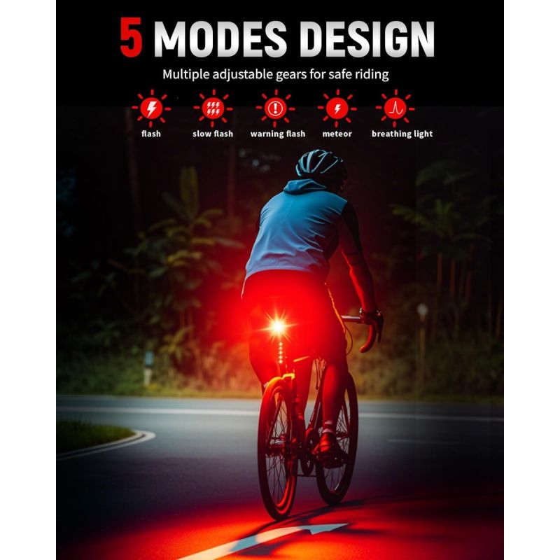 Bike Tail Light Smart USB-C Rechargeable Bicycle Taillight  Super Bright Rear Bike Light for Road Mountain, Cycling Taillight