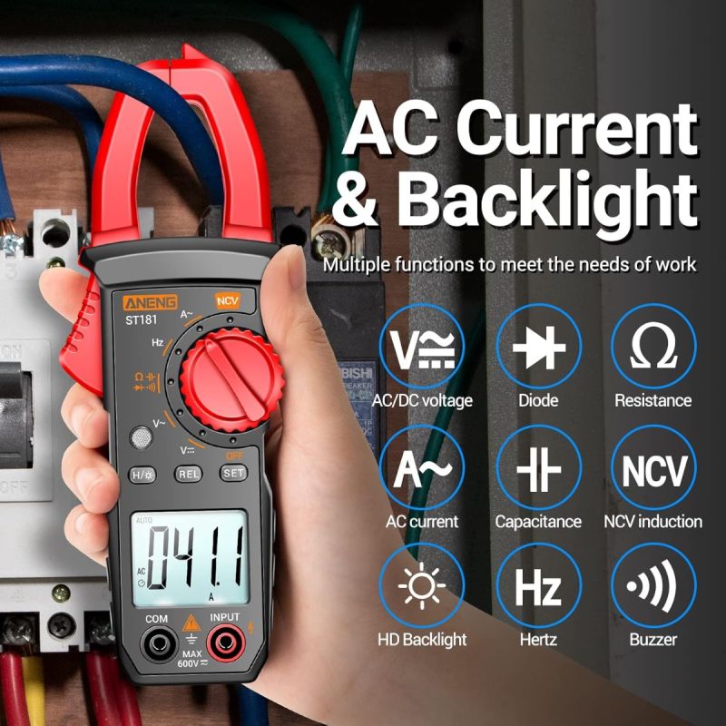 ANENG ST180 Digital Clamp Meter Multimeter Tester 4000 Counts with NCV Amp Ohm Volt Measures AC Current, AC/DC Voltage,Capacitance, Resistance, Diodes, Continuity Frequency Backlight Electrican Tools