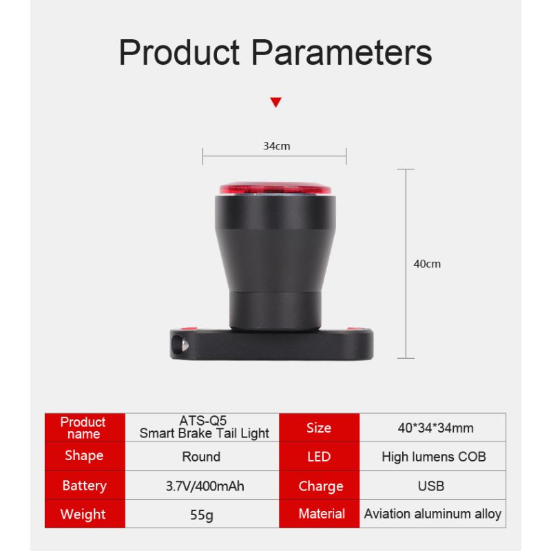 ANTUSI Q5 Smart Bicycle Taillight Brake Sensing LED Cycling Light IPx6 Waterproof Perfect for City Commuting