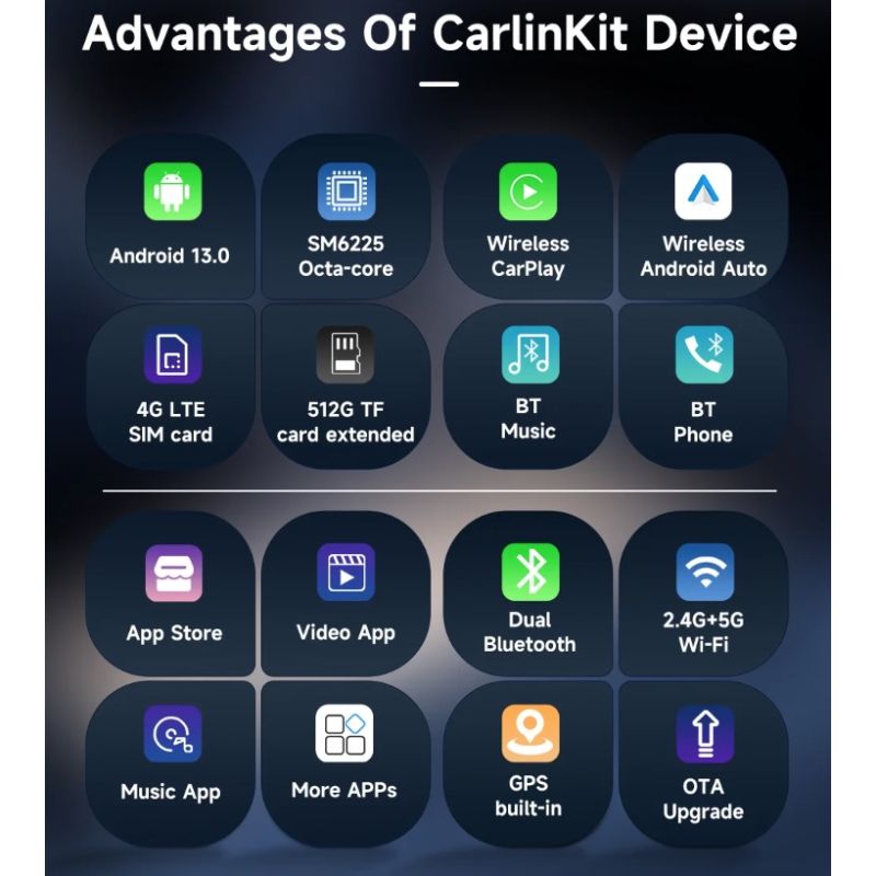 CarlinKit Smart TV Box with Android 13 Wired to Wireless CarPlay Ai Box YouTube Netflix Qualcomm 8-Cores