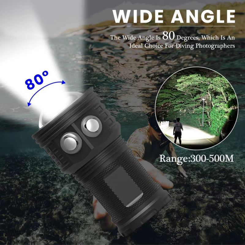 B12 LED Diving Flashlight Bright Dive Light for Underwater Photography IPX8 Waterproof Scuba Dive Lantern