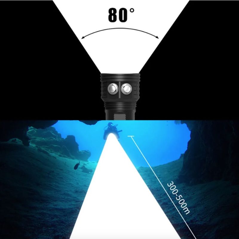 B12 LED Diving Flashlight Bright Dive Light for Underwater Photography IPX8 Waterproof Scuba Dive Lantern
