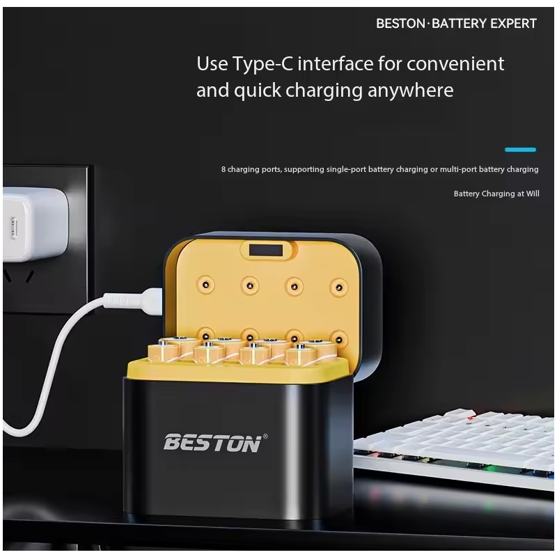 Beston Smart Battery Charger 8 Slots AA with 3600mWh 1.5V Rechargeable Lithium Battery Fast Charging Battery Charger Set