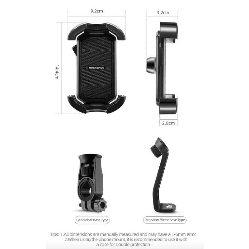 ROCKBROS Bicycle Phone Mount Secure 360° Rotate Shockproof Holder 4.7-6.8 Inch for Bike and E-bike Adventure