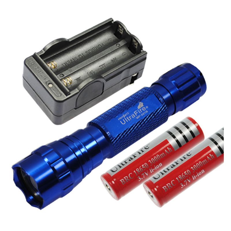 Multi Color Select Ultrafire 501B U2 1300 Lumens 5 Modos LED Lanterna  2 * 18650 Bateria  Carregador