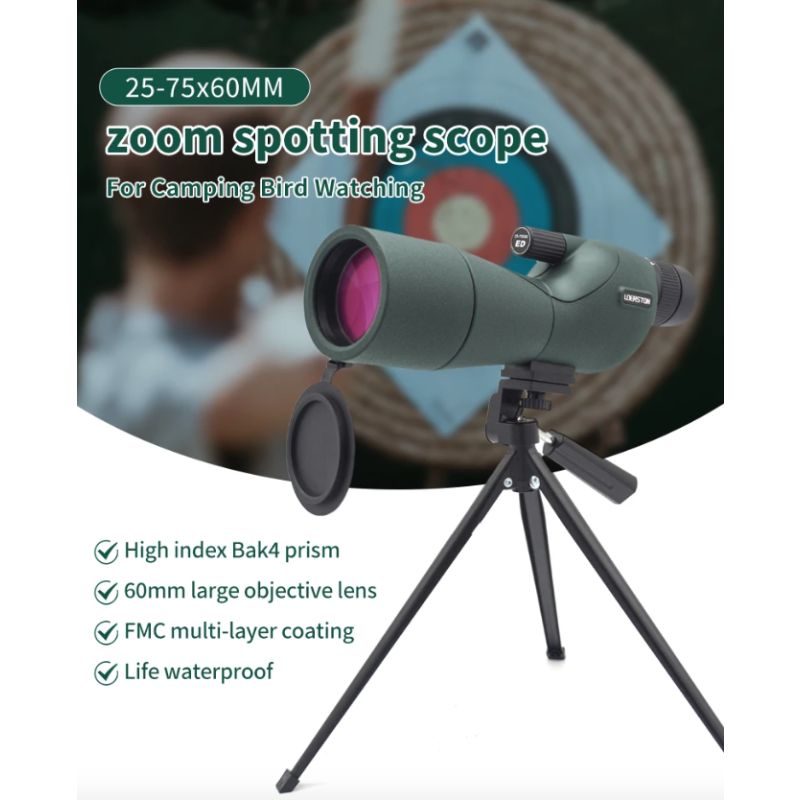 25-75x60 Zoom Spotting Scope ED Lens Powerful Monocular Bak4 Prism Telescope For Outdoor Camping Bird Watching