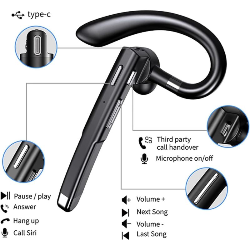 Wireless Headset Business Earpiece Built-in Mic Noise Cancelling Headphone 5.3 Handsfree Sports Earphone