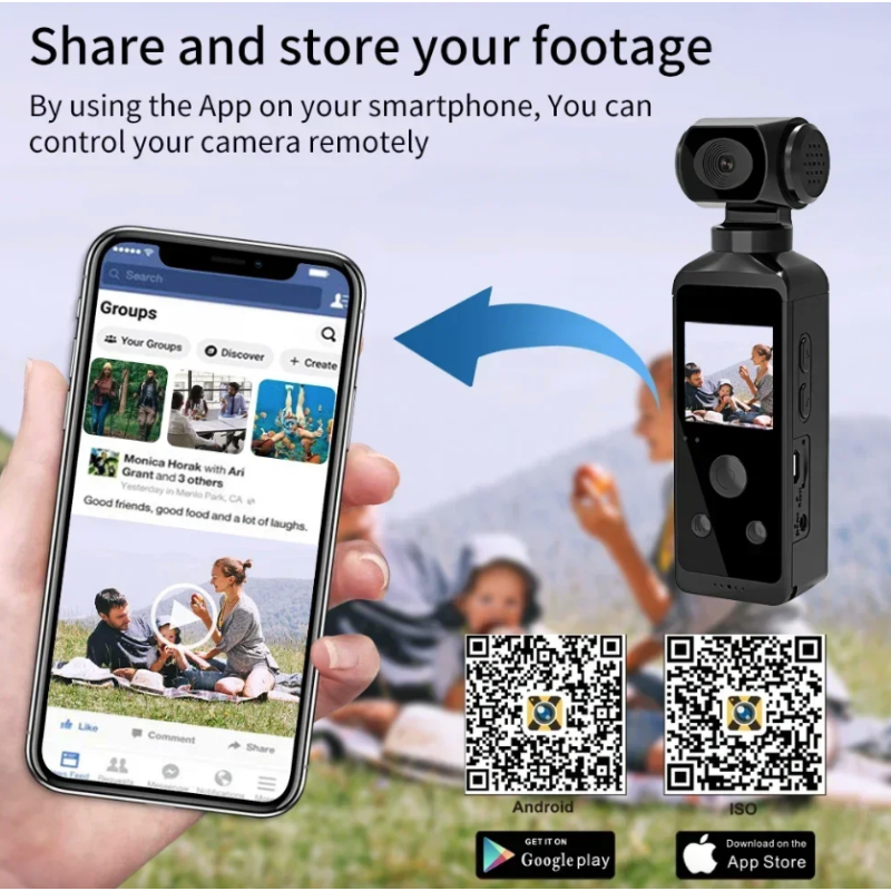 4K Ultra HD Pocket Action Camera 270° Rotatable Vlog Wifi Mini Sports Cam Helmet Travel Bicycle Driver Recorder